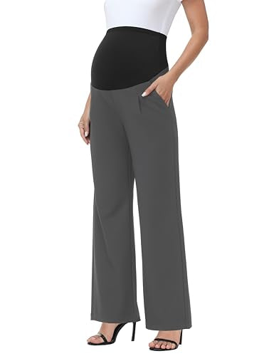 Maternity Pants Work Stretchy Wide Leg Dress Pant - color: Dark Grey, size: Large