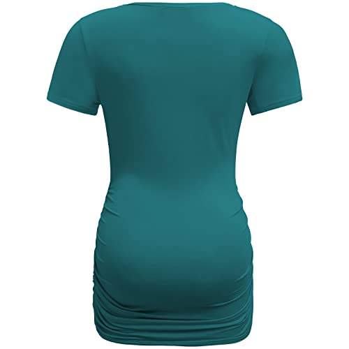 Bearsland Womens Maternity Tshirt 3 Packs Classic Side Ruched Tee Top Mama Pregnancy Clothes - color: Black+lakeblue+dpgreen(3pcs), size: Small