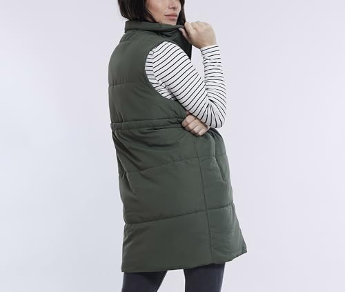 Motherhood Maternity Women's Sleeveless Long Pregnancy Puffer Vest with Pockets - color: Olive, size: Medium