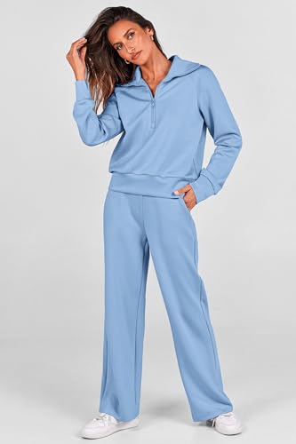 PRETTYGARDEN Women's 2 Piece Matching Lounge Set Sweatsuits - color: Blue, size: X-Small