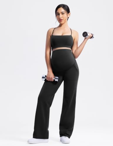 ENERBLOOM Women's Maternity Pants Over the Belly Pregnancy Work Trousers - color: Black, size: Medium