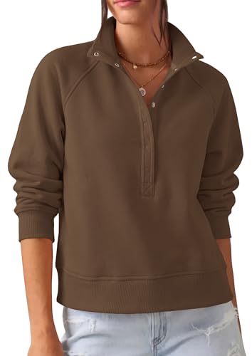 PRETTYGARDEN Women's Fall Oversized Sweatshirts Mock Neck Henley Pullover - color: Brown, size: Small