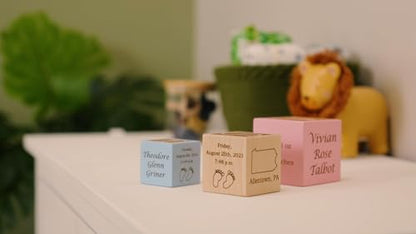 Personalized Baby Birth Block, Custom Newborn Keepsake Gift, Made in USA - color: Natural, size: 3"