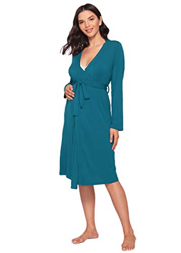 Latuza Women's Viscose Nursing Nightgown and Robe Set - color: Teal, size: Small