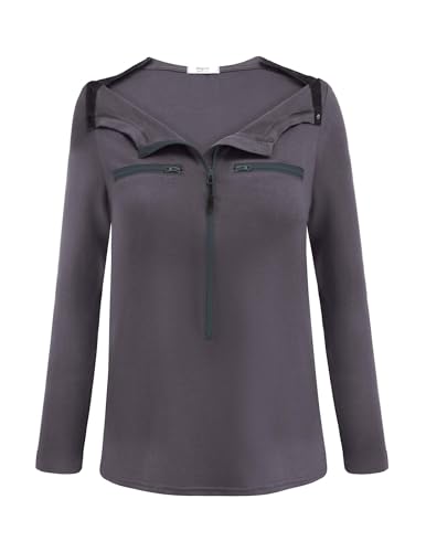 Deyeek Women's Long Sleeve Chemo Shirts Port Access Chemotherapy Apparel - color: Dark Grey, size: Medium