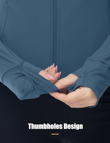 Gopune Women's Workout Athletic Jacket Lightweight Zip Up Yoga Slim Fit Tops with Pockets - color: Grey Blue, size: X-Large