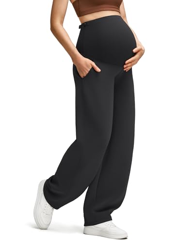 G4Free Maternity Pants Pregnancy Pants Modal Adjustable Waist Sweatpants - color: Black, size: Large