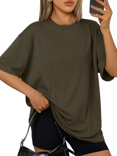 Trendy Queen Womens Oversized T-Shirts Short Sleeve Crew Neck Summer Tops - color: Armygreen, size: Small