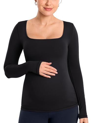 MOMANDA Square Neck Maternity Tops - color: Black, size: Small