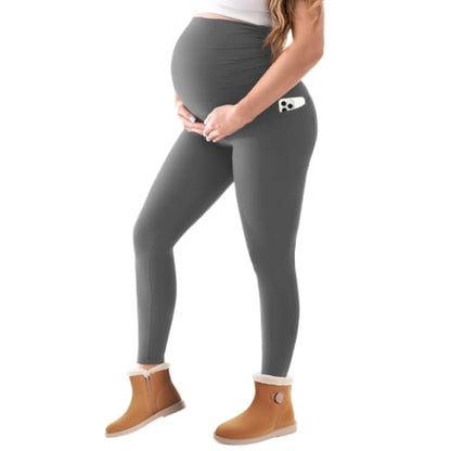 Walifrey Maternity Fleece Lined Leggings with Pockets - color: Grey, size: X-Large