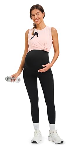 JOYSPELS Smooth Feeling Maternity Leggings Over The Belly with Pockets Workout Pregnancy Pants - color: Black, size: Small