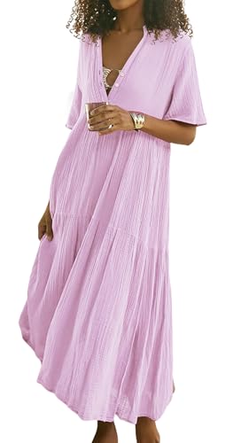 R.Vivimos Womens Summer Cotton Casual Flowy Maxi Dress - color: Lavender, size: Small
