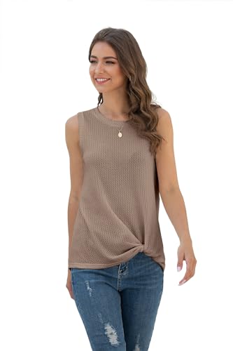 IWOLLENCE Womens Casual Tank Tops with Twist Knot - color: C Khaki, size: 3X-Large