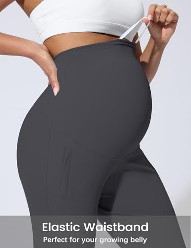 Mama Land Maternity Joggers Over Belly Pants with Zipper Pockets - color: Dark Grey, size: Medium