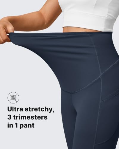 G4Free BareFeel Fleece Lined Maternity Leggings with Pockets Winter - color: Dark Navy, size: Medium