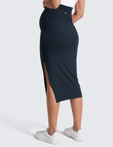 CRZ YOGA Maternity Side Split Midi Skirts - color: True Navy, size: X-Small