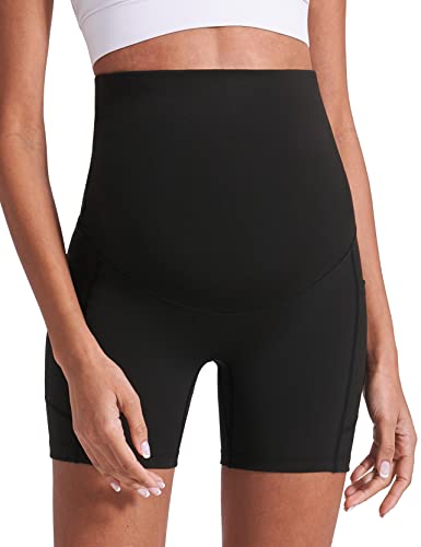 Enerful Maternity Biker Shorts with Pockets 8"/5" - color: 2pcs Black 5", size: Large