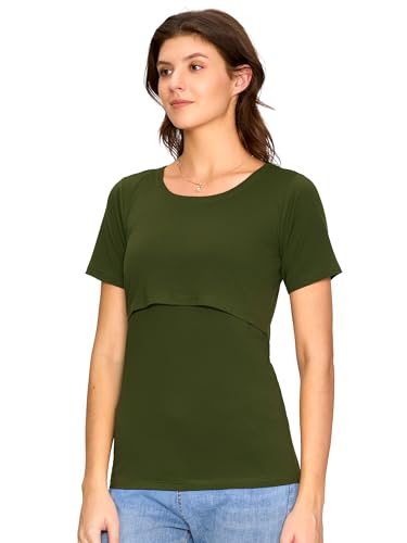 3 Pack Women's Nursing Tops, Breastfeeding Shirts Short Sleeve - color: Black/Army Green/Dark Grey, size: XX-Large