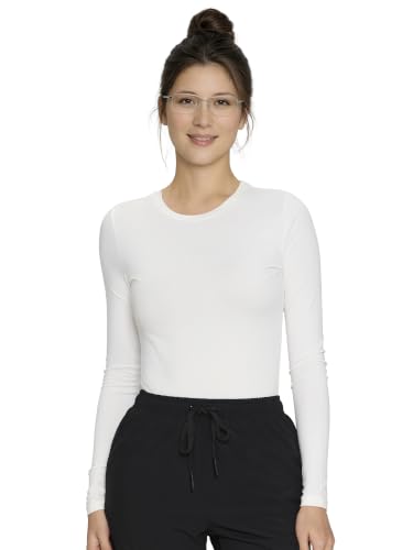 Underscrub Long Sleeve Women High Crew Neck Comfort Tee, Scrub Undershirt - color: White, size: X-Large