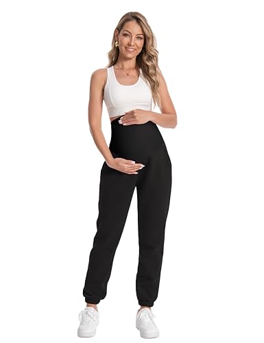Maternity Joggers Stretchy Pregnancy Sweatpants - color: Black, size: XX-Large