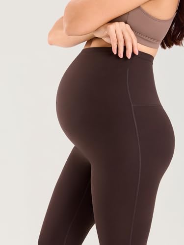 MOMANDA Seamless Maternity Leggings 25" - color: Hot Fudge Brown, size: X-Small