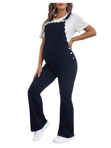 OYOANGLE Women's Maternity Side Button Jumpsuit Sleeveless Overalls - color: Deep Blue, size: XX-Large