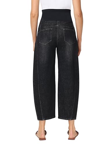 Foucome Maternity Jeans Over Belly Comfy Barrel Jeans - color: Wash Black, size: Small