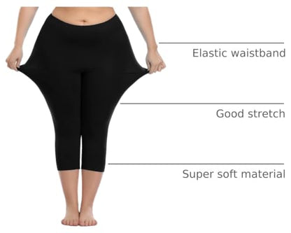 VOGUEMAX Womens Capri Leggings Plus Size High Waisted Crop Yoga Pants - color: Black, size: 2X