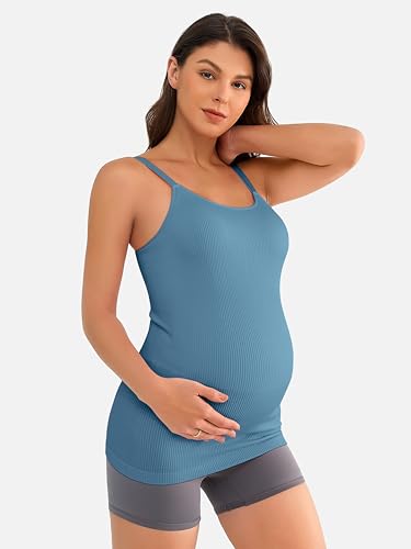 ATTRACO Women's Maternity Tank Tops with Built in Bra Pregnancy Tank - color: A-haze Blue, size: Small