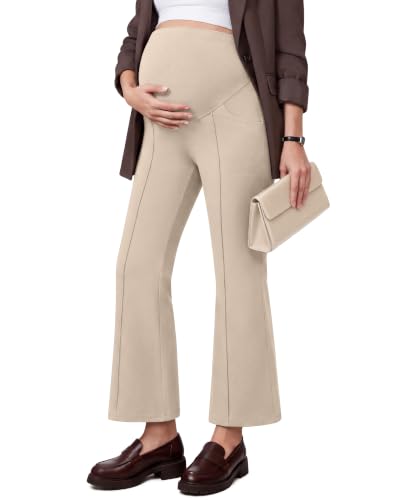 G4Free EverGoing Maternity Work Pants Pregnancy Ankle Flare Leg with Pocket - color: Light Khaki, size: Medium