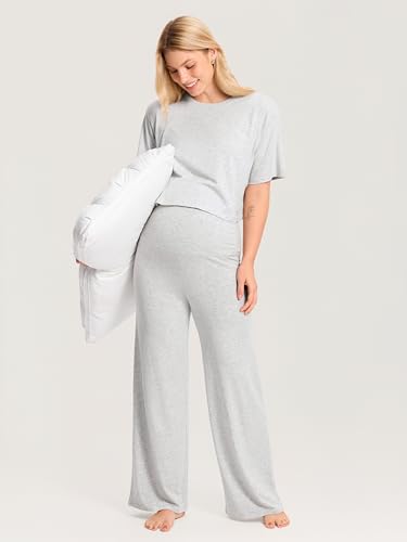 MOMANDA Cotton Modal Cropped Maternity Tops - color: Mica Heather, size: XX-Large