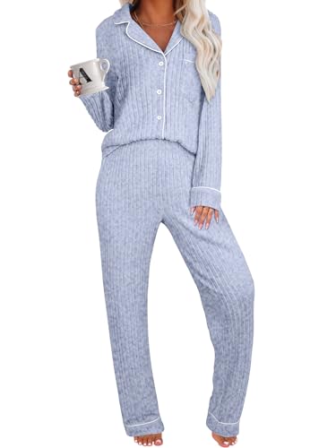 ANRABESS Women 2 Piece Pajama Lounge Sets 2026 Fall Outfits - color: Light Blue, size: Medium