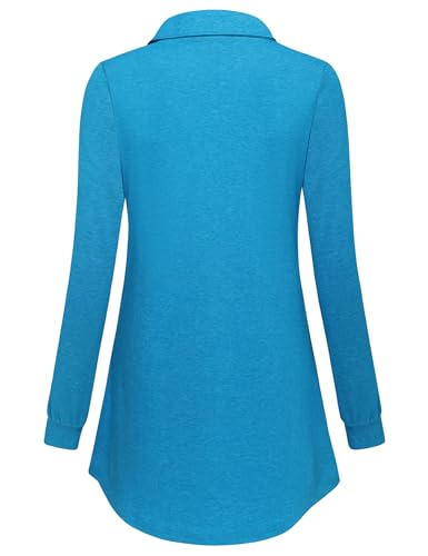 Gaharu Women's Swing Tunic Notch Collar Ladies Button Sweatshirt Long Sleeve Pullover Shirt Tops - color: Blue, size: Medium