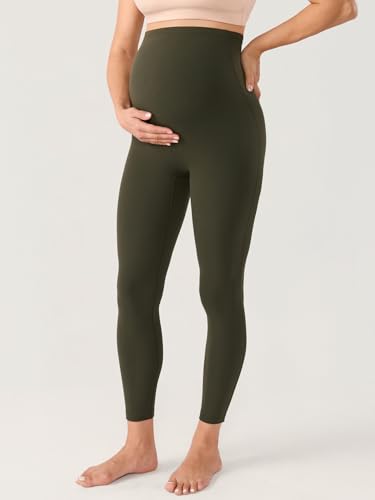 MOMANDA Seamless Maternity Leggings 25" - color: Olive Green, size: X-Small