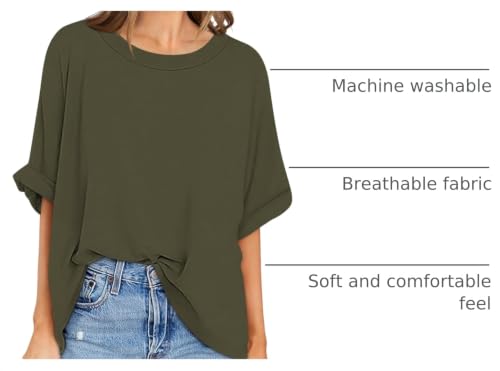 UEU Women's Oversized Crewneck T-Shirt Casual Loose Tunic Tops - color: Army Green, size: Medium