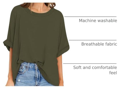 UEU Women's Oversized Crewneck T-Shirt Casual Loose Tunic Tops - color: Army Green, size: Medium