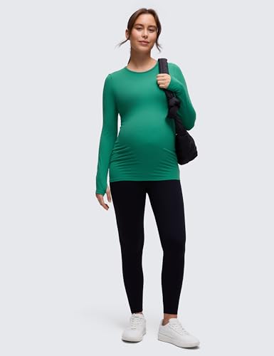 CRZ YOGA Maternity Crewneck Tops - color: Cascadia Green, size: Small