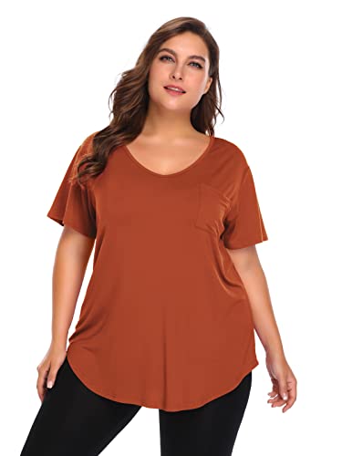 BELAROI Women Plus Size Tops V-Neck Tunics Shirts - color: Dark Orange, size: Medium