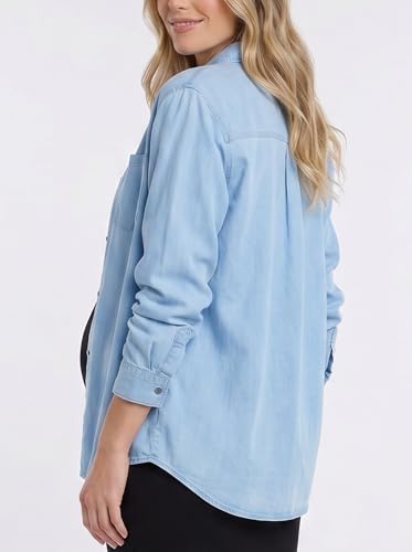 Motherhood Maternity Women's Button Down Poplin Long Sleeve Pregnancy Shirt - color: Chambray, size: Small