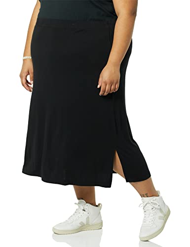 Amazon Essentials Women's Pull-On Knit Midi Skirt with Elastic Waist, Slits - color: Black, size: XX-Large