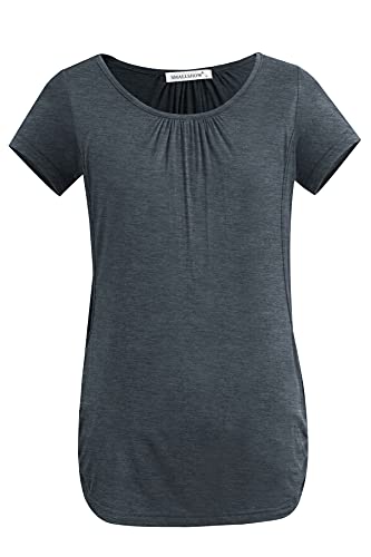 Smallshow Women's Nursing Tops Ruched Short Sleeve Breastfeeding Shirts 3-Pack - color: Army Green-black-deep Grey, size: Medium
