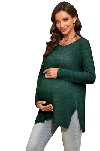 Smallshow Women's Side Split Maternity Shirts Long Sleeve - color: Deep Green, size: X-Large