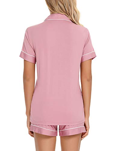 Anjue Womens Pajamas Set Short Sleeve Button Down Soft Pj Sets S-XXL - color: A Dusty Rose, size: Medium