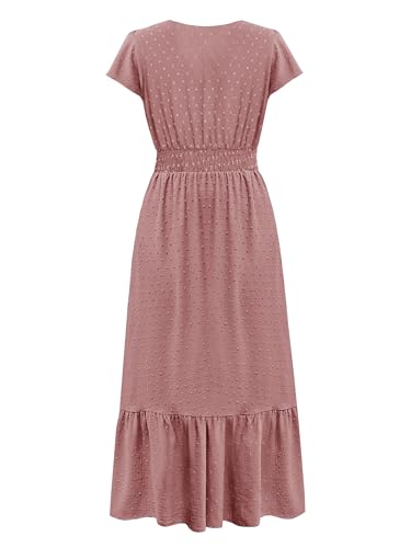 CzzzyL Women Nursing Dresses Cap Short Sleeve V Neck Swiss Dot with Pockets - color: S-pink, size: Medium