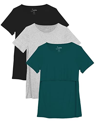 Sosolism Women’s Maternity Nursing Tops Breastfeeding 3-Pack S-XXL - color: Green/Light Grey/Black, size: Small