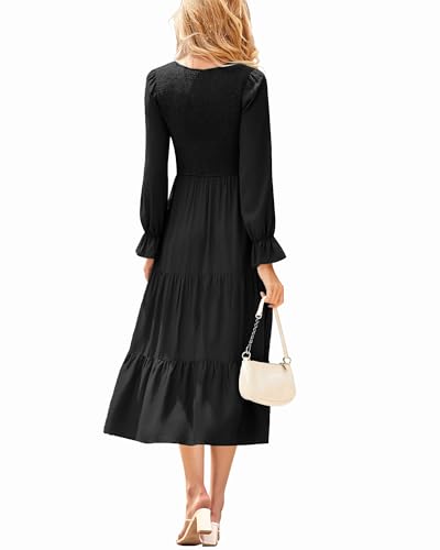 CzzzyL Women's Nursing Dress Smocked Bodice Ruched Midi with Pockets - color: Black, size: Medium