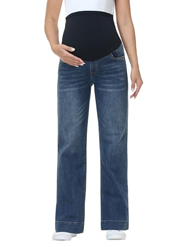 Women's Maternity Jeans Wide Leg Pants - color: Retro Blue, size: X-Large