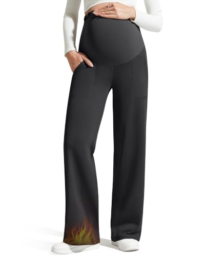 G4Free EverGoing Fleece Lined Maternity Wide Leg Pants Pregnancy Trousers - color: Black, size: X-Large