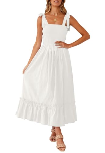 ZESICA Womens Summer Boho Spaghetti Strap Maxi Dress - color: White, size: XX-Large