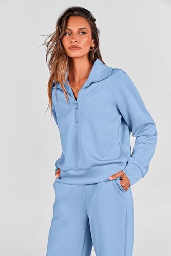PRETTYGARDEN Women's 2 Piece Matching Lounge Set Sweatsuits - color: Blue, size: X-Small